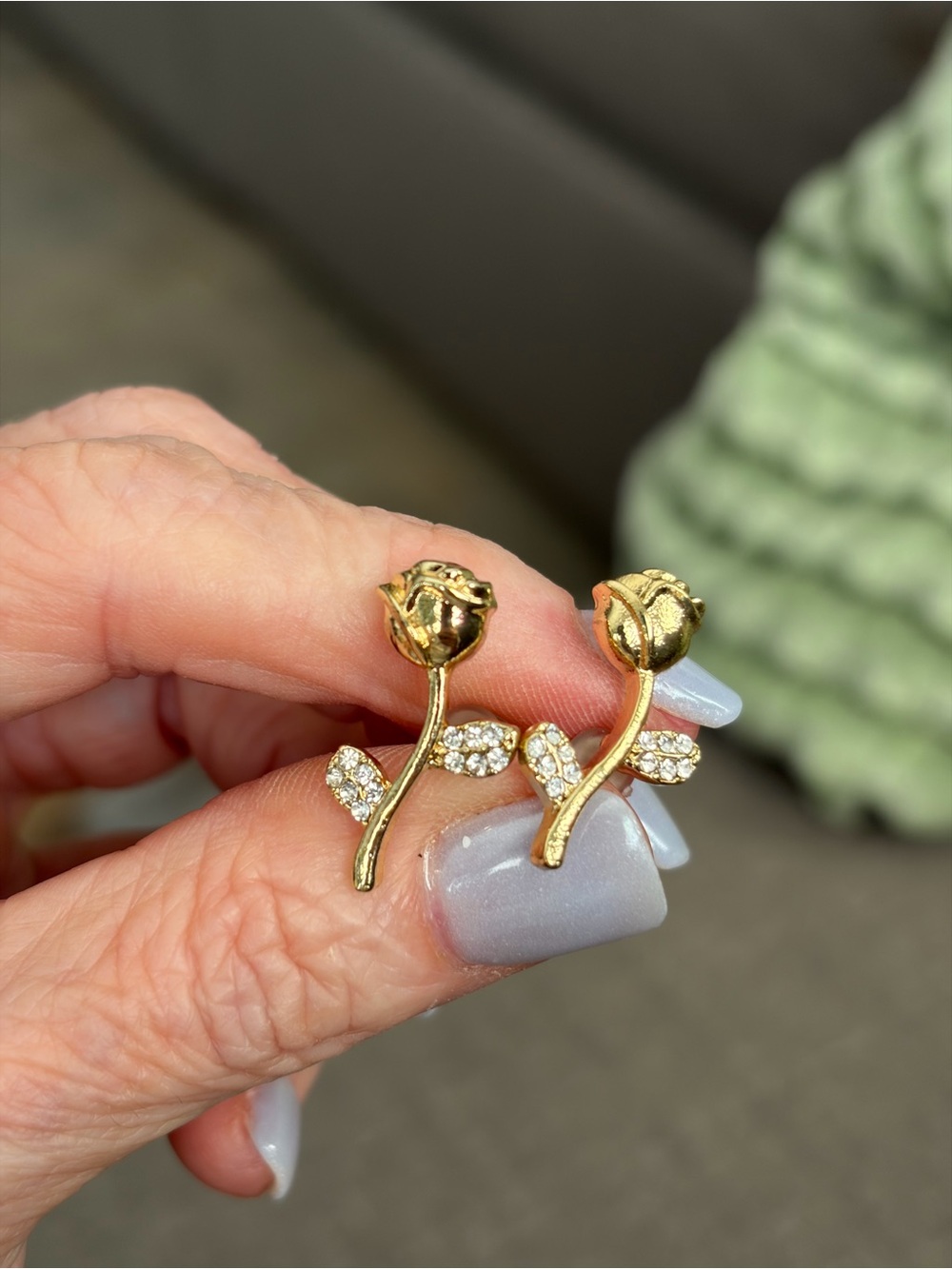 Gold-Tone Rosebud Crystal Leaf Earrings